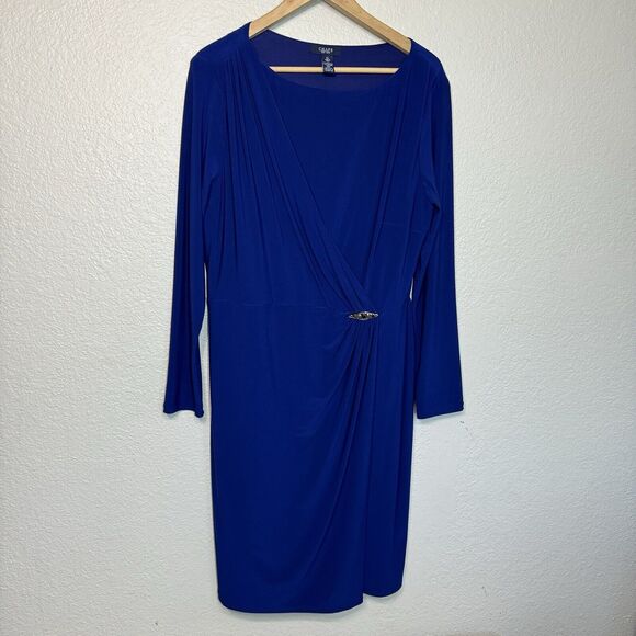 Chaps Dress Women 14 Blue Draping Long Sleeve No Wrinkle Elegant Party Wedding - Picture 1 of 9